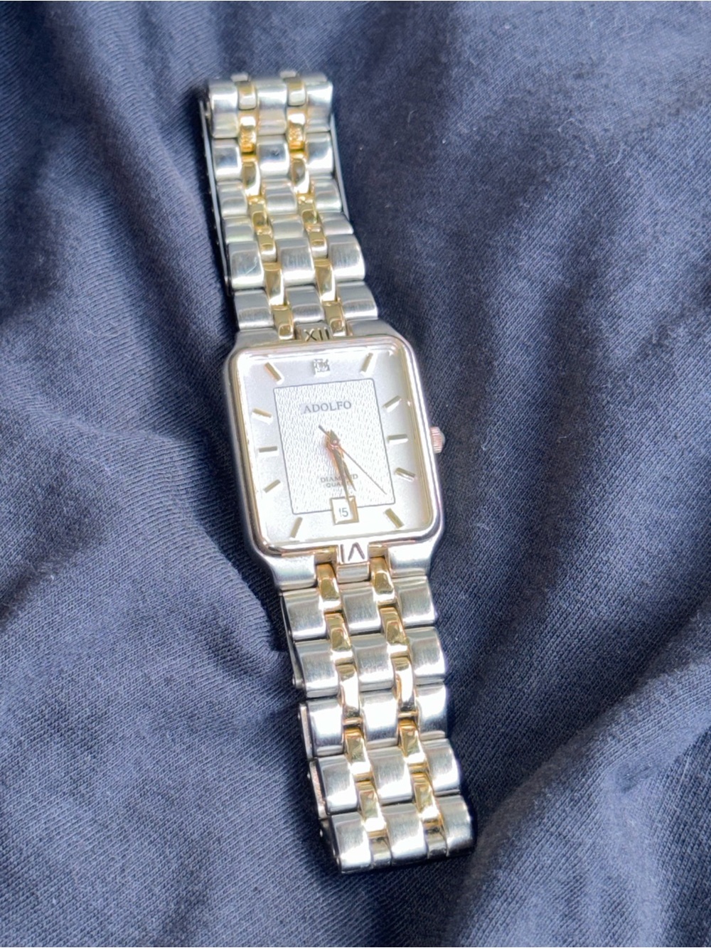 Adolfo Two-Tone Silver & Gold Square Dial Watch vintage great condition working